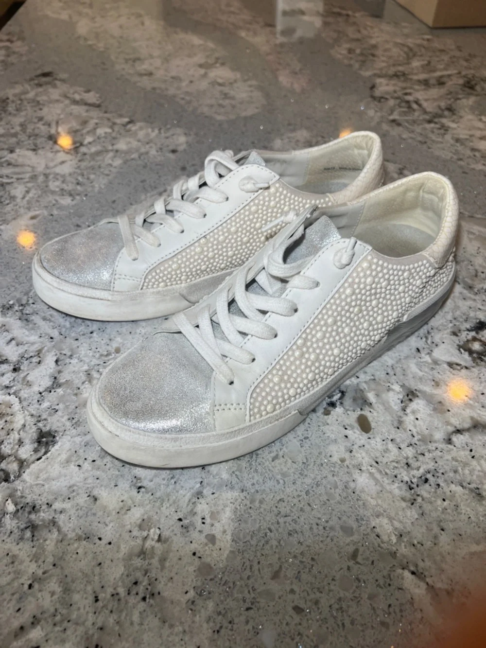 Dolce Vita Zina Pearl Embellished Sneakers - Vanilla Silver - Size 7.5 - Picture 9 of 10